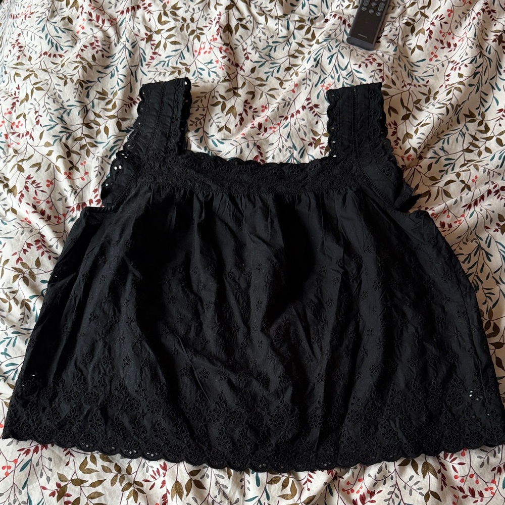 Black Lace-Trim Square Neck Tank Top